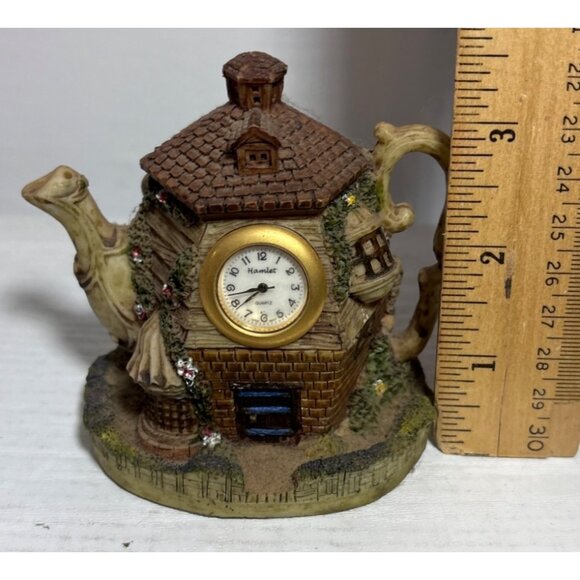 Vintage Hamlet Cottage Teapot Clock Figurine Handcrafted Resin Quartz Japan - Picture 8 of 9